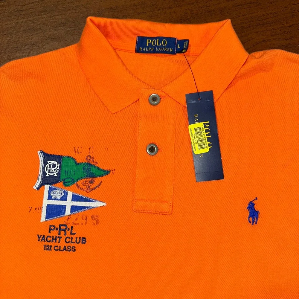 Polo Ralph Lauren Mens Orange Yacht Club 1st Class Nautical Polo Shirt Large NWT